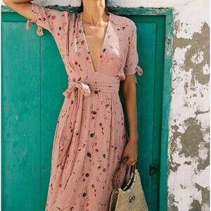 Faithful The Brand Nina Midi Dress Size 2 XS Pink Floral Boho Cottagecore